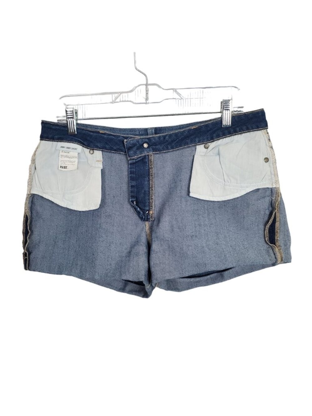 Paige Size 29 Jean Shorts Jimmie Jimmie Denim Stretch 3" Medium Wash Whiskers - Picture 3 of 11